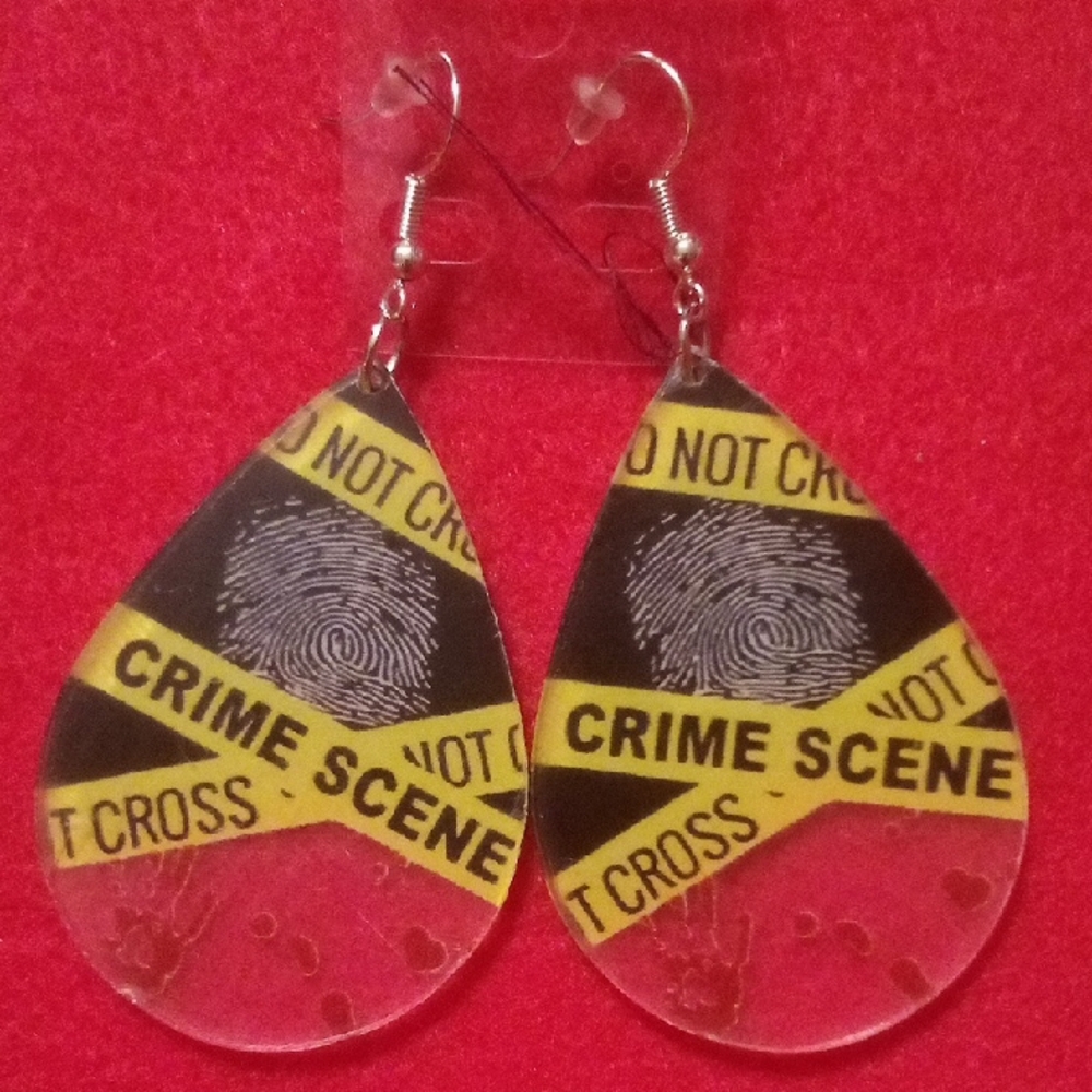 Crime Scene Earrings with Yellow and Black Design